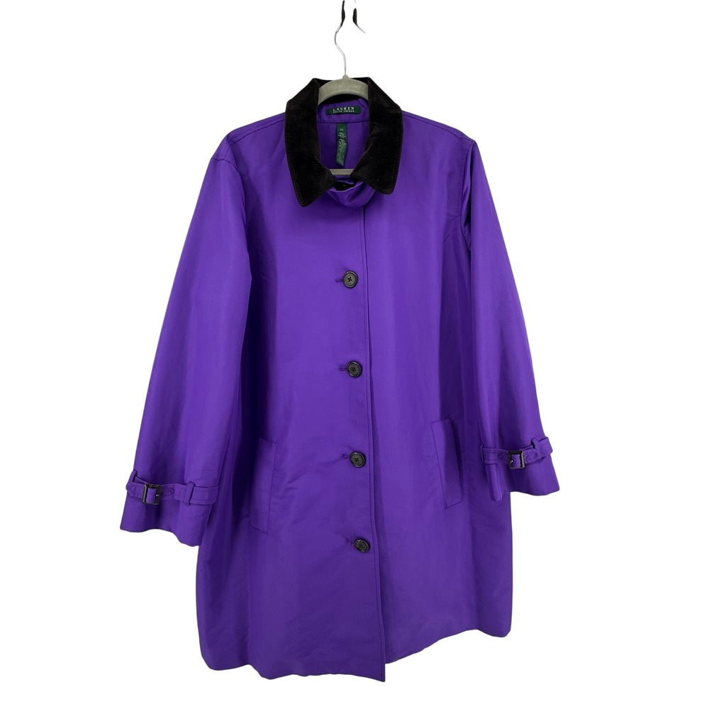 Lauren Ralph Lauren Trench Coat Car Womens 2X Royal Purple Corduroy Collar